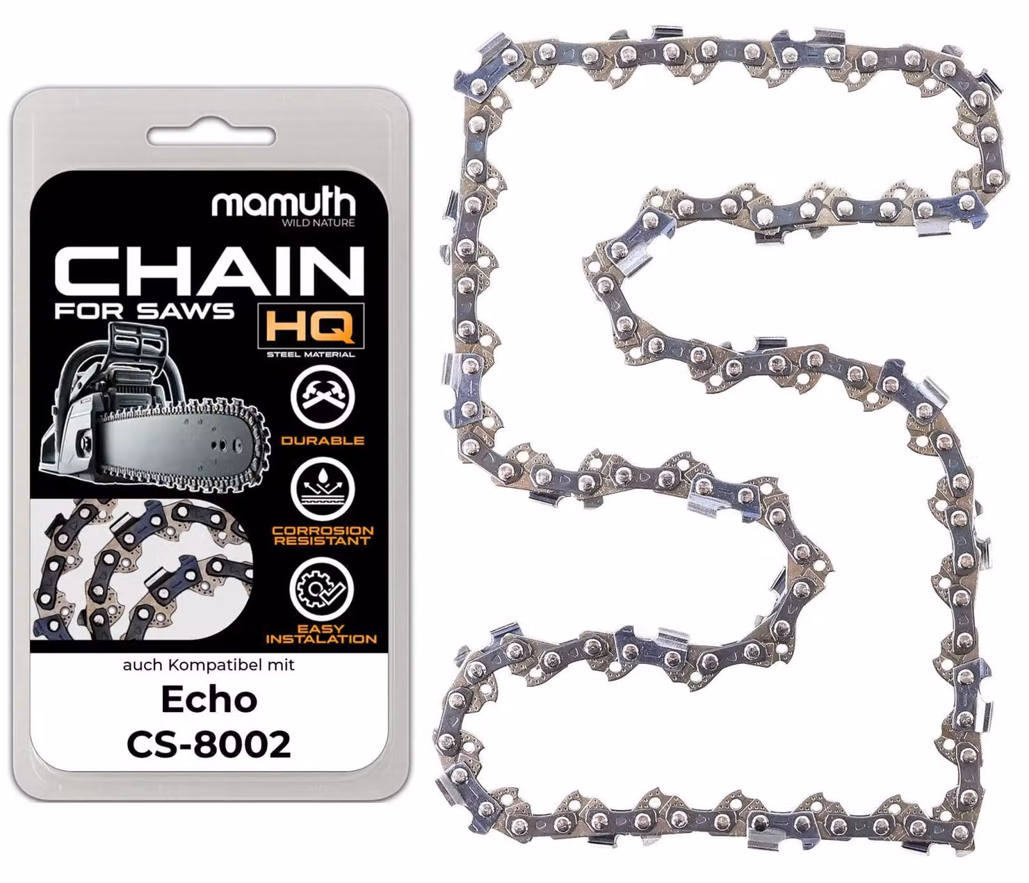 Catena per motosega, 40 cm, 1,5 mm, passo 0,325", 66 maglie, compatibile con Echo CS-8002