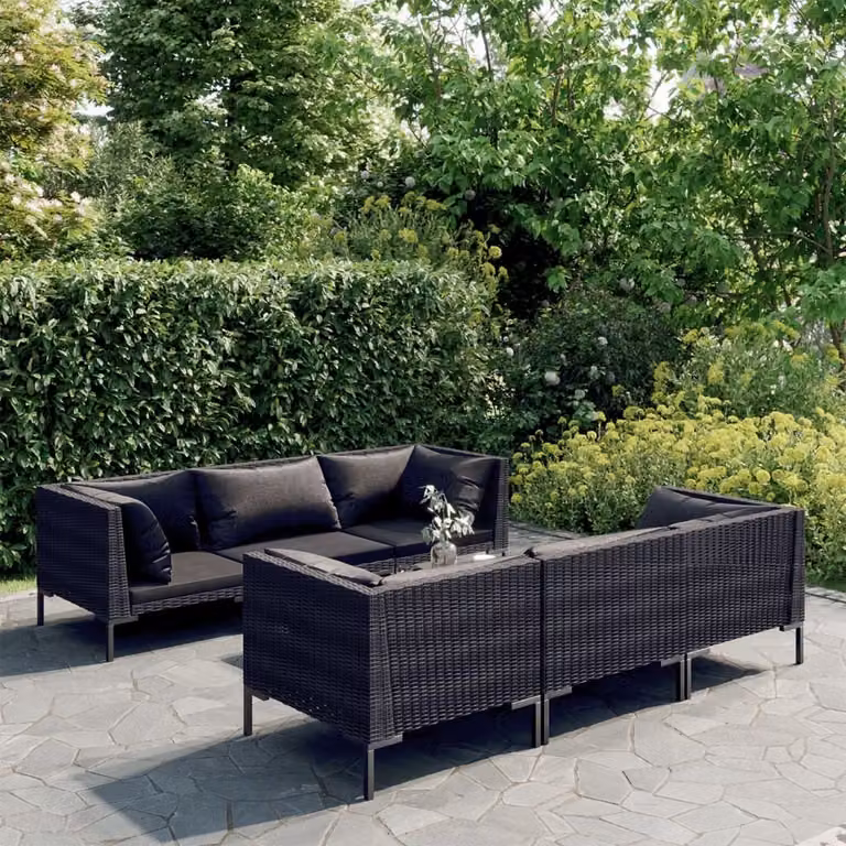 Maison Exclusive - Set da giardino da 7 pezzi con cuscini in polyrattan grigio scuro