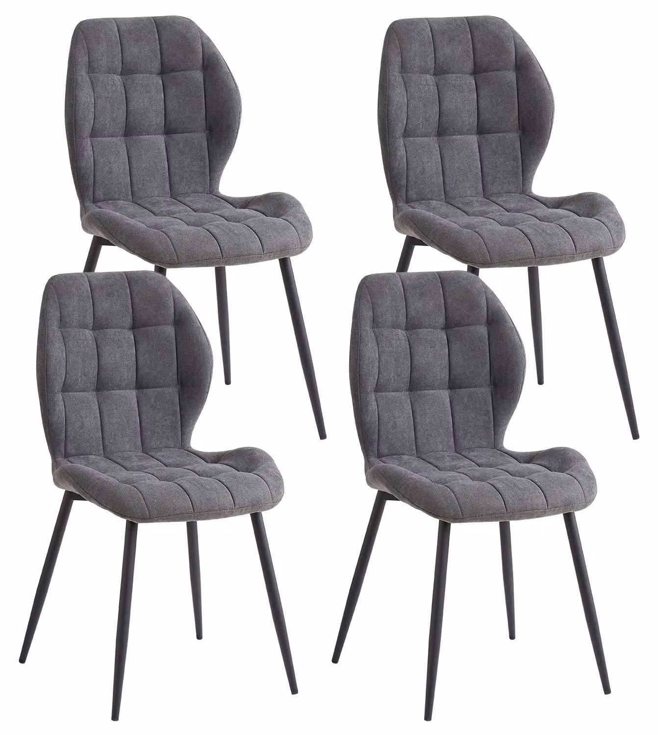 Set di 4 sedie da pranzo - Sedie imbottite con rivestimento in lino - Gambe in metallo - Schienale ergonomico - Design moderno, adatte per cucina, sala da pranzo e ristorante - Colore: grigio