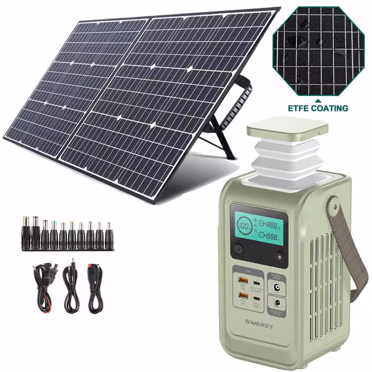 Stazione di ricarica SWAREY S200 DC Powerbank con pannello solare 100W, batteria LiFePO4 192Wh per più dispositivi, generatore solare 140W caricabatte