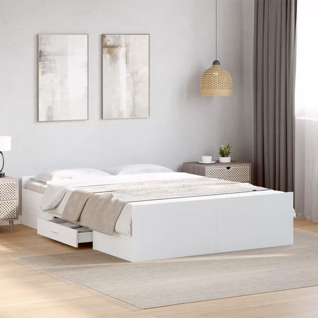 vidaXL Giroletto moderno con cassetti in legno multistrato bianco L/P/H: 200 x 120 x 40 cm