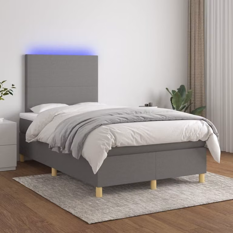 The Living Store Letto a molle con materasso e LED in tessuto grigio scuro 120x200 cm