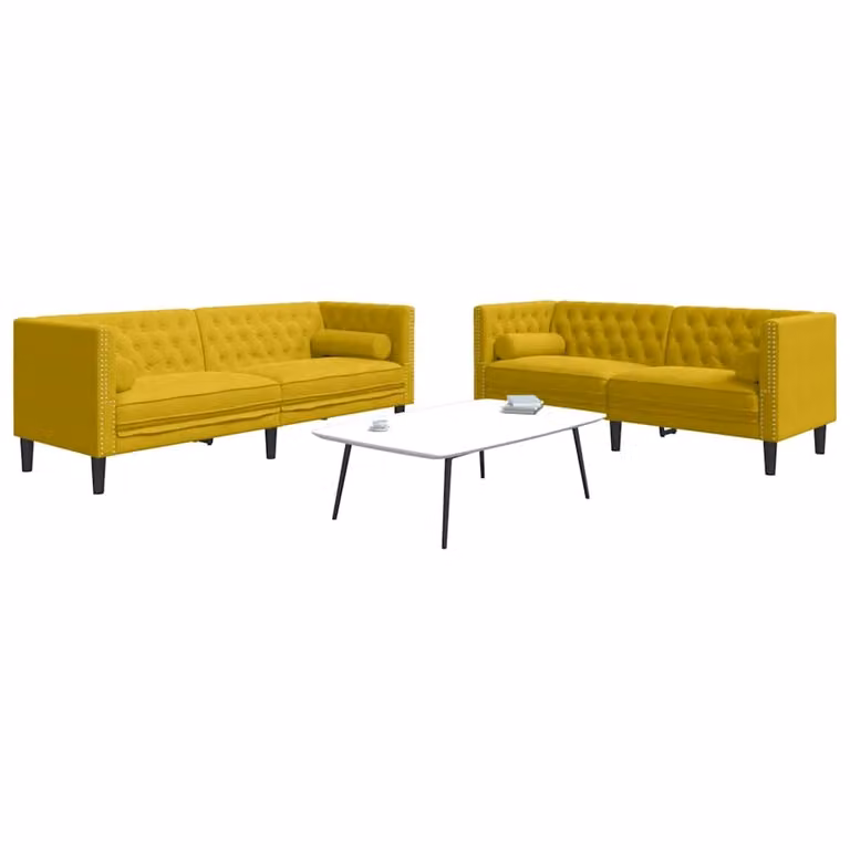 Set di 2 Divani Chesterfield vidaXL in Velluto Giallo con Cuscini