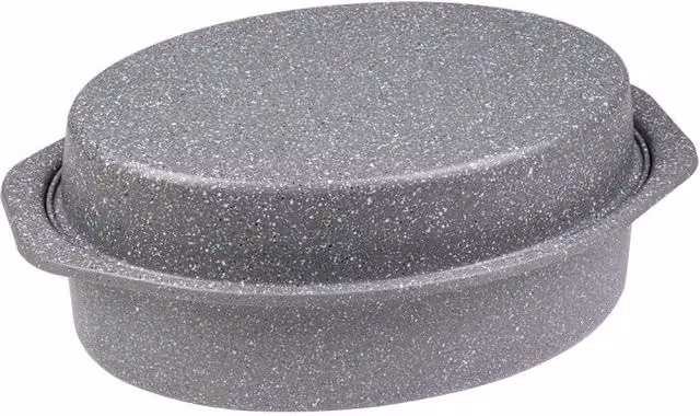 Set di 6 confezioni da 3 pezzi di Casseruole Ovali Casa Collection in Acciaio al Carbonio Grigio con Rivestimento Antiaderente L: 34 cm, P: 24 cm, H: 10 cm e L: 30 cm, P: 21 cm, H: 5 cm