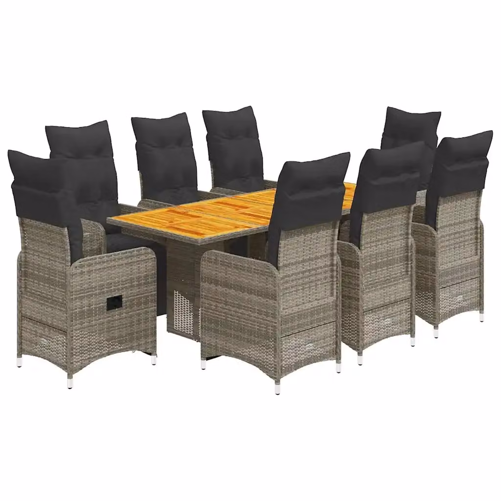 Set Bistrò da Giardino vidaXL in Polyrattan e Legno di Acacia Grigio 9 pz – 2