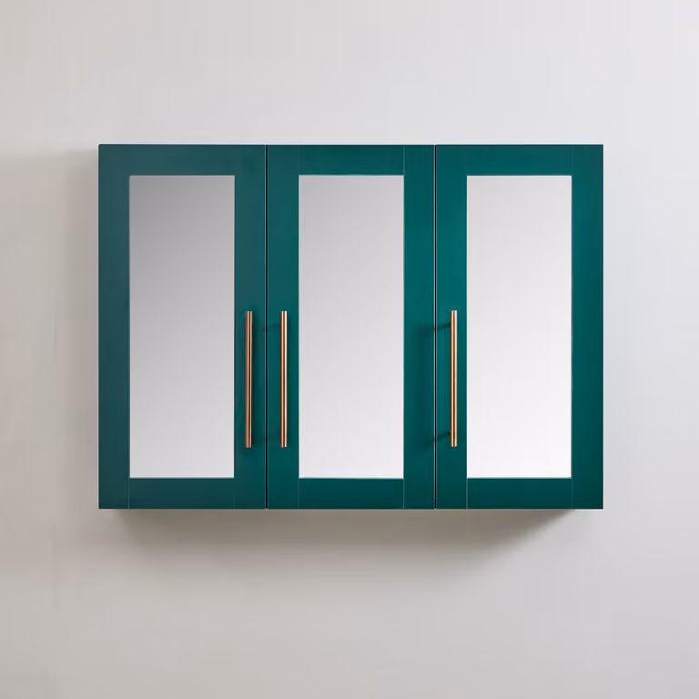 Mobiletto a Specchio da 600mm x 650mm Verde Scuro - Completo di Maniglie Moderne a Barra in Rame Satinato - Cluo