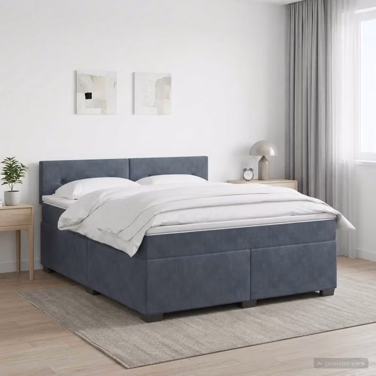 Letto box spring con materasso ibrido vidaXL in tessuto grigio e bianco L/P/H: 160 x 200 x 46 cm