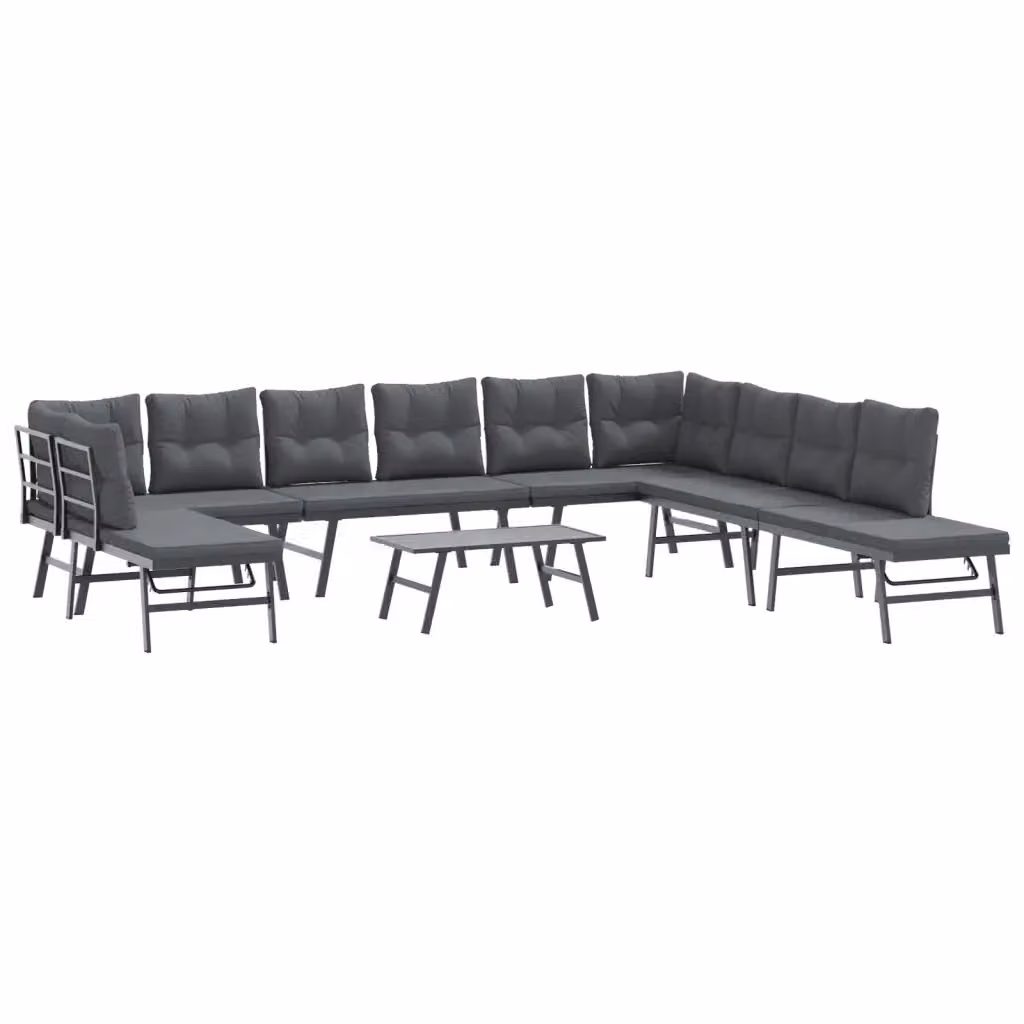 Set di Panche da Giardino vidaXL con 6 Cuscini in Tessuto, Acciaio Verniciato Antracite, L/P/H: 173 x 118 x 76 cm – 2