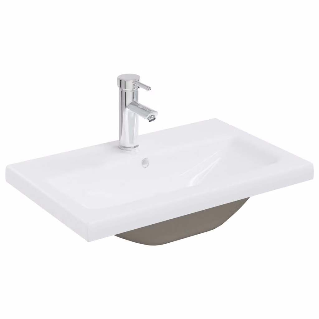 Lavabo da Incasso con Rubinetto 61x39x18 cm in Vetroceramica Bianco
