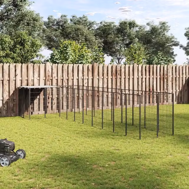 Gabbia per cani vidaXL in acciaio nero e grigio resistente alle intemperie per giardino