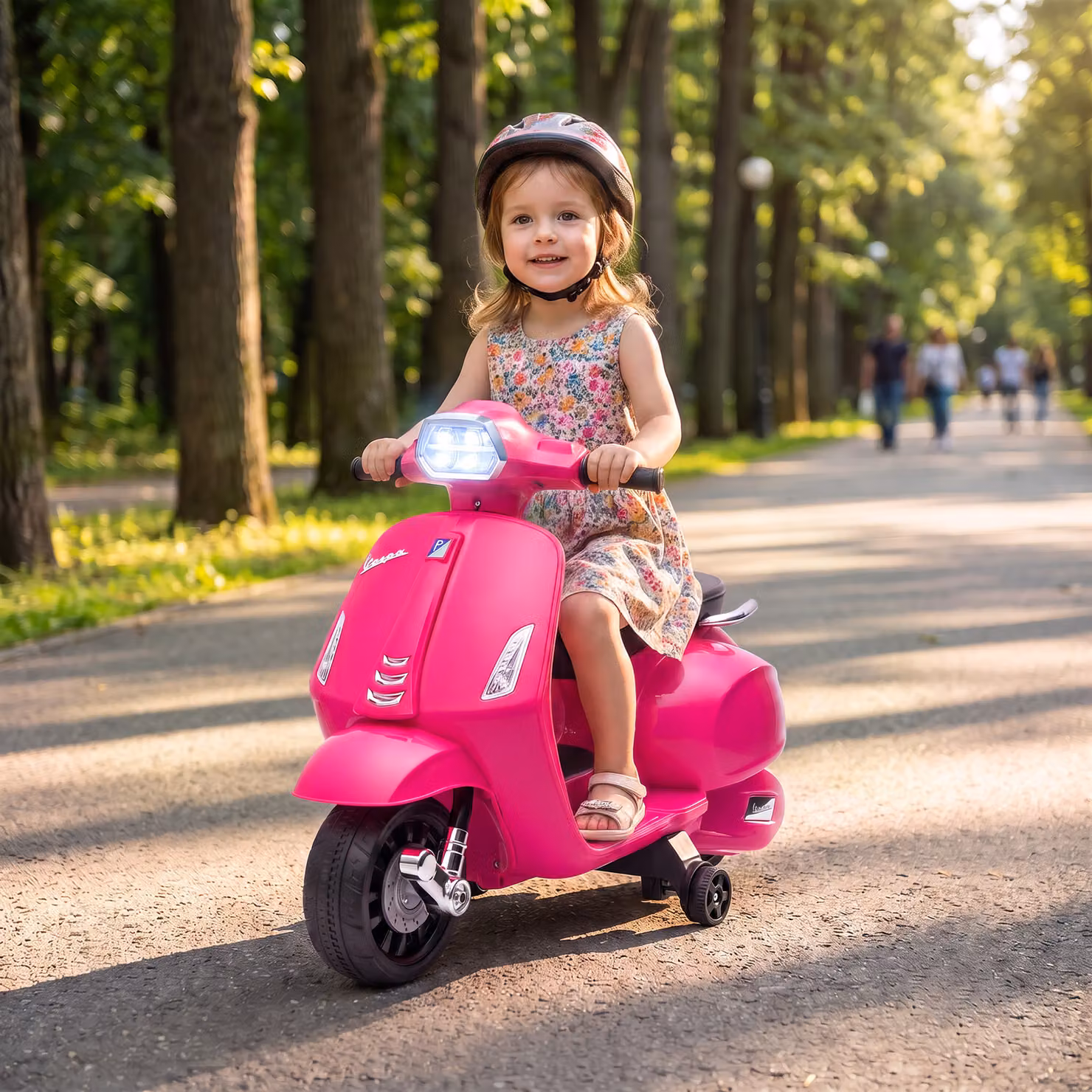 Moto Elettrica Vespa AIYAPLAY per Bambini con Batteria Ricaricabile 6V, Luci e Suoni, Colore Rosa – 2