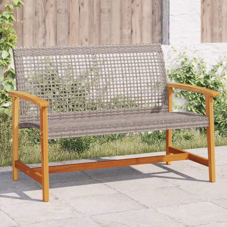 vidaXL Panca da Giardino Moderna in Polyrattan e Legno di Acacia Grigia e Marrone con Braccioli L: 112 cm