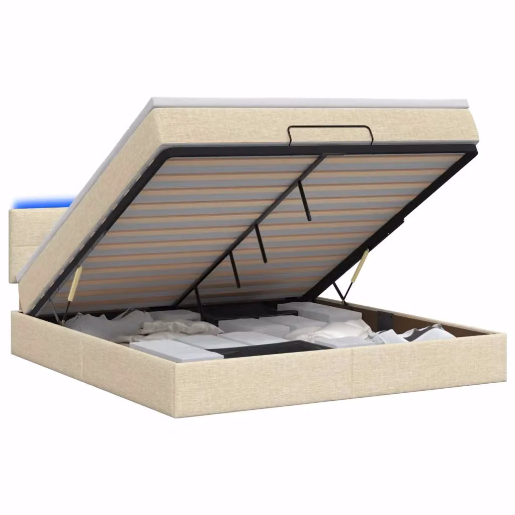 Letto Ottomano con Materasso Ibrido e Illuminazione LED vidaXL, Colore Beige, L/P/H: 180 x 200 x 88 cm – 2