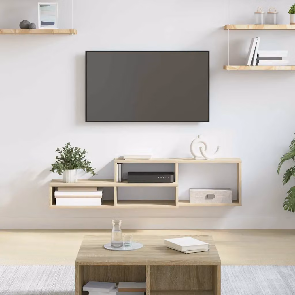 Supporto per TV da parete vidaXL in legno ingegnerizzato moderno, grigio e beige, L 120 cm, P 25 cm, H 28,5 cm