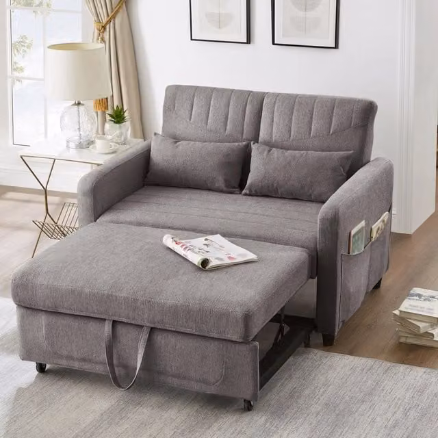 Divano letto a due posti - Zephmum - Design estraibile, schienale regolabile, tessuto lino-cotone