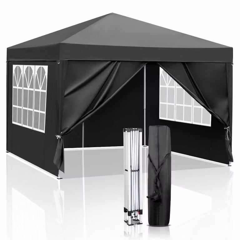 Gazebo da esterno 3x3 metri, impermeabile, con protezione UV 50+, dotato di 4 pannelli laterali neri