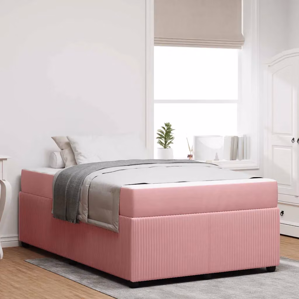 Struttura letto moderna vidaXL in tessuto e legno rosa L 120 x P 200 cm – 1