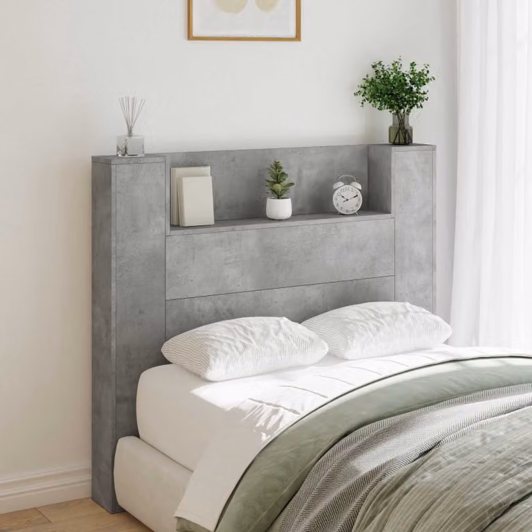 Testiera con stoccaggio vidaXL Grigio Cemento con LED, mensola integrata e porta USB, L 120 cm x H 76 cm x P 16,5 cm