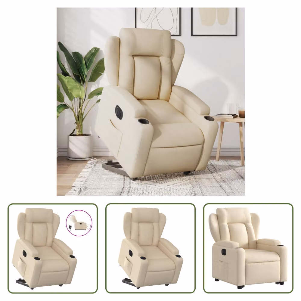 The Living Store Poltrona relax con supporto elettrico in tessuto crema
