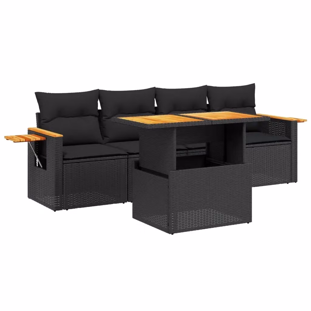 vidaXL Set Divani da Giardino 5 pz in Polyrattan Nero con Cuscini e Tavolino da Caffè – 2
