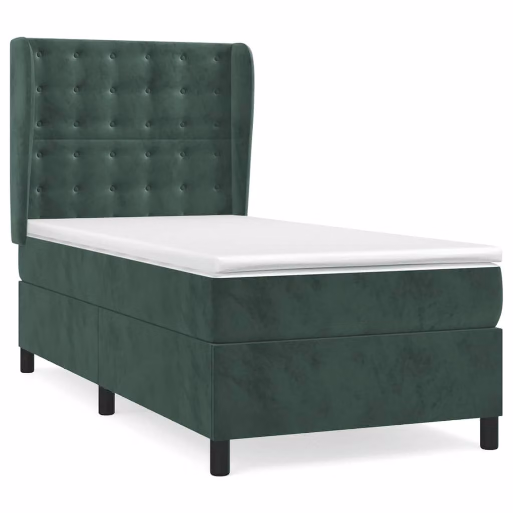 Giroletto a Molle con Materasso Verde Scuro 80x200 cm Velluto