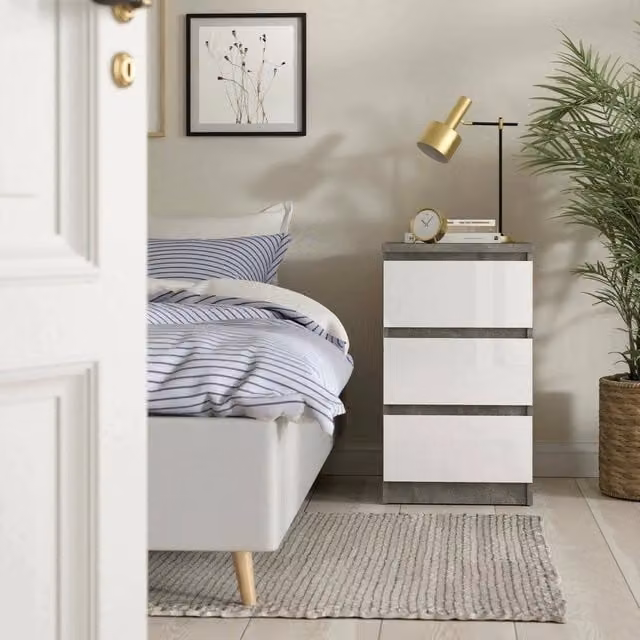 Cassettiera DMORA multiuso per camera da letto e soggiorno, finitura Cemento e Bianco lucido, L: 50 cm, P: 40 cm, H: 70 cm