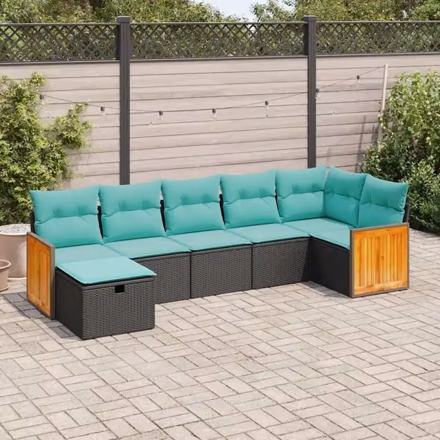 Set Divani da Giardino con Cuscini 7pz Nero Polyrattan 3326040