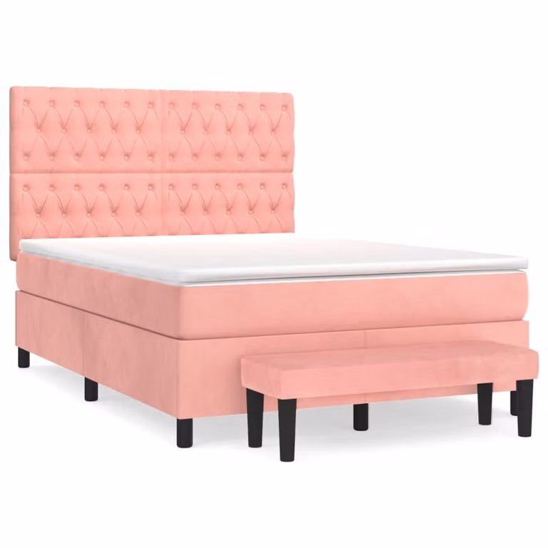 Giroletto a Molle con Materasso Rosa 140x190 cm in Velluto