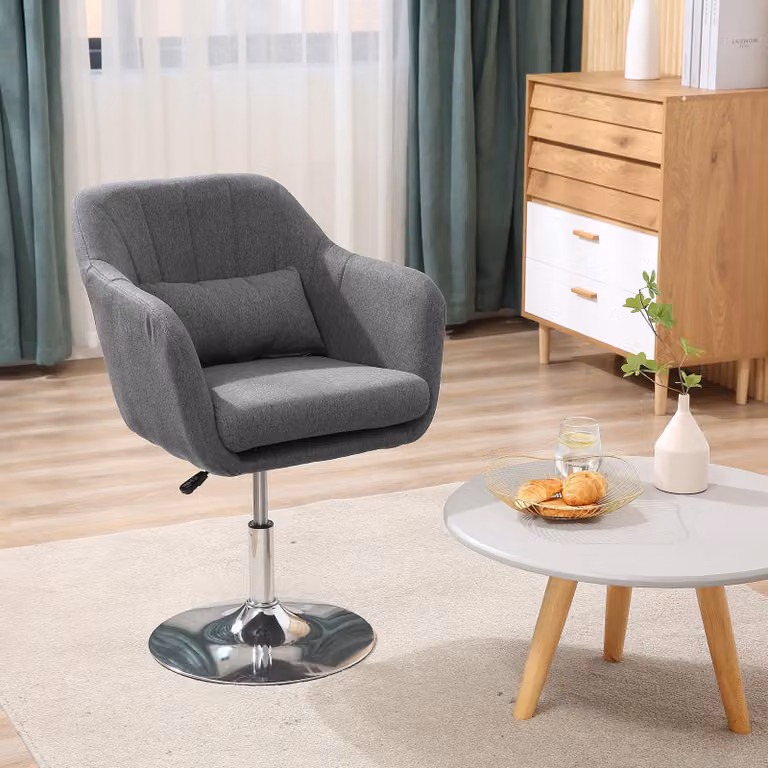okwish sgabello da lavoro sedia girevole da ufficio sedia girevole con possibilità di rotazione a 360° e cuscini imbottiti, sgabello da lavoro regolabile in altezza con base in metallo zincato, grigio scuro