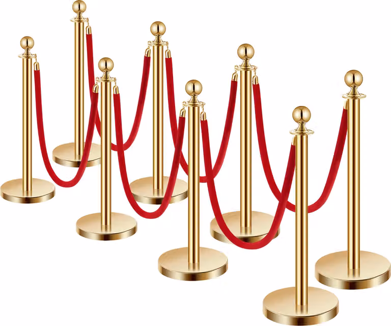 Sistema di controllo della folla SucceBuy 8 paletti di barriera dorati 6 corde di velluto rosso Base cava riempita di sabbia