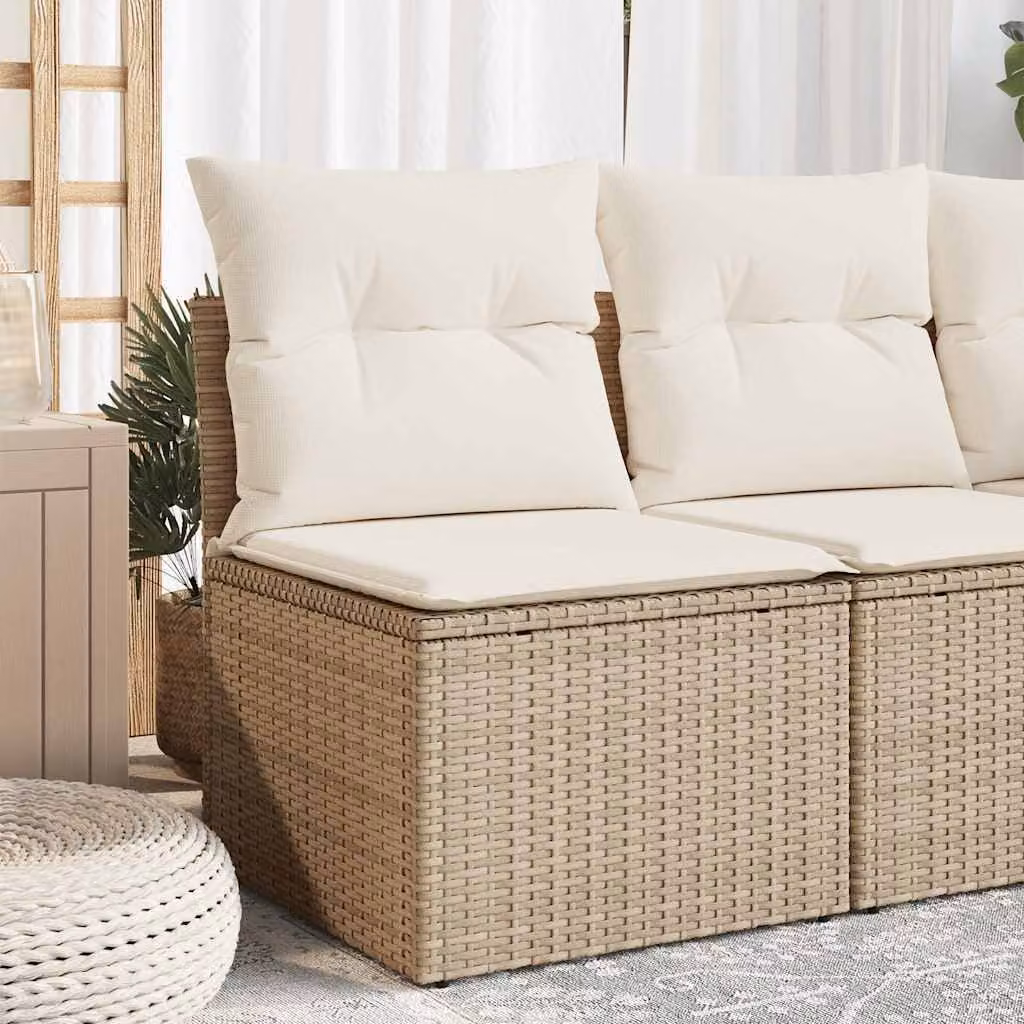 vidaXL Divano da giardino moderno in polyrattan beige con cuscini imbottiti e coperture rimovibili
