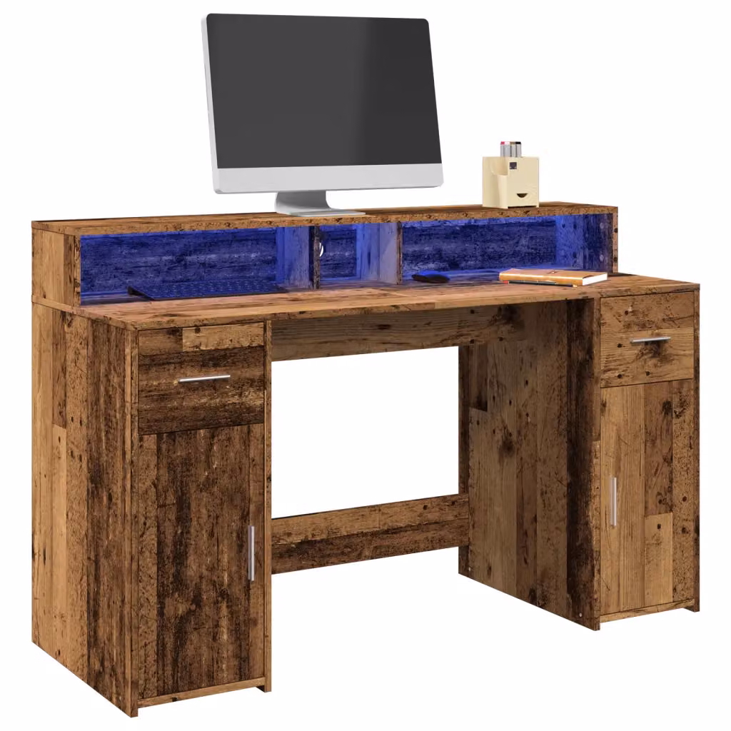 Scrivania da gaming vidaXL in legno marrone con luci LED L: 140 cm, P: 55 cm, H: 91 cm
