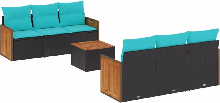 Set Divani da Giardino 7 pz con Cuscini Nero in Polyrattan