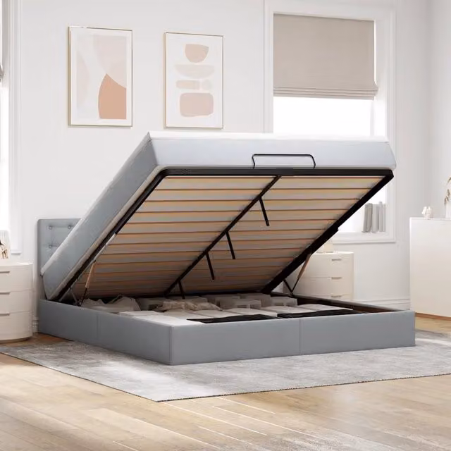 Letto con contenitore a sollevamento e materasso vidaXL in tessuto grigio e bianco L/P: 180 x 200 cm – 1