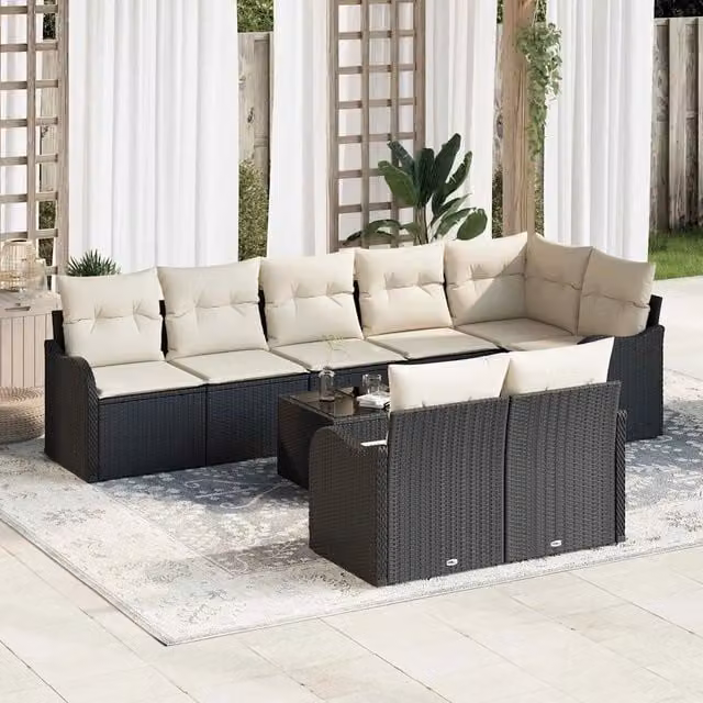 Set Divano da Giardino 9 pz Nero e Bianco polyrattan 3354426