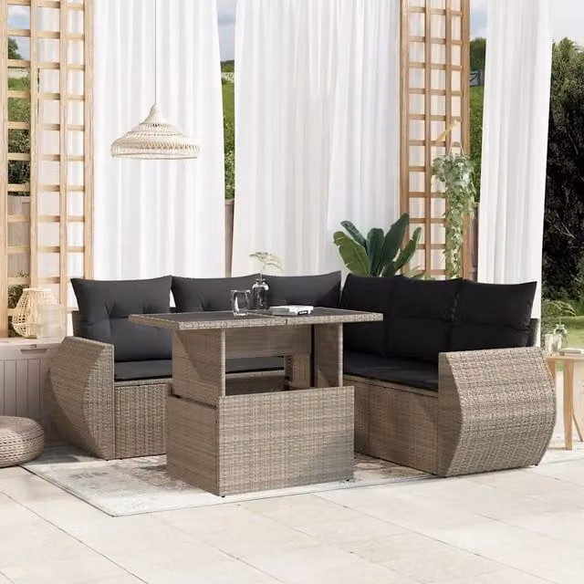 Set Divano da Giardino a L vidaXL in Polyrattan Grigio Antracite con Cuscini e Tavolino da 6 Pezzi – 1
