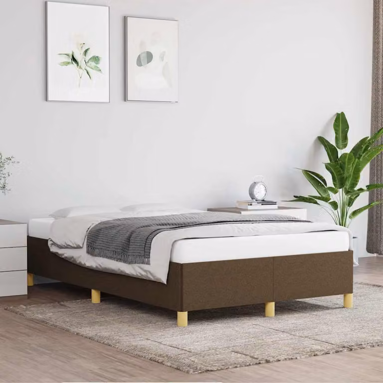 vidaXL Giroletto senza materasso in tessuto marrone scuro con doghe in legno L: 120 cm, P: 200 cm