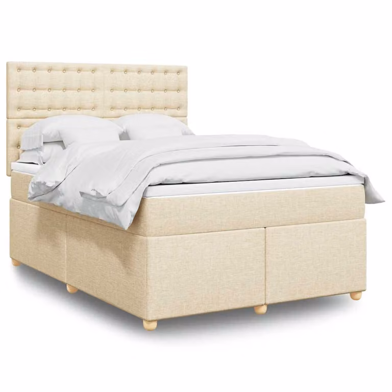 vidaXL Letto Ibrido con Materasso in Tessuto Beige e Bianco, Struttura in Legno di Pino, L/P: 140 x 190 cm