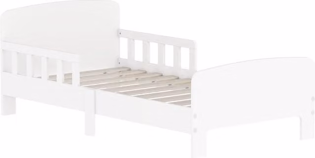 Letto per bambini AIYAPLAY con sponda anticaduta e rete a doghe, Bianco, L 140 x P 70 cm