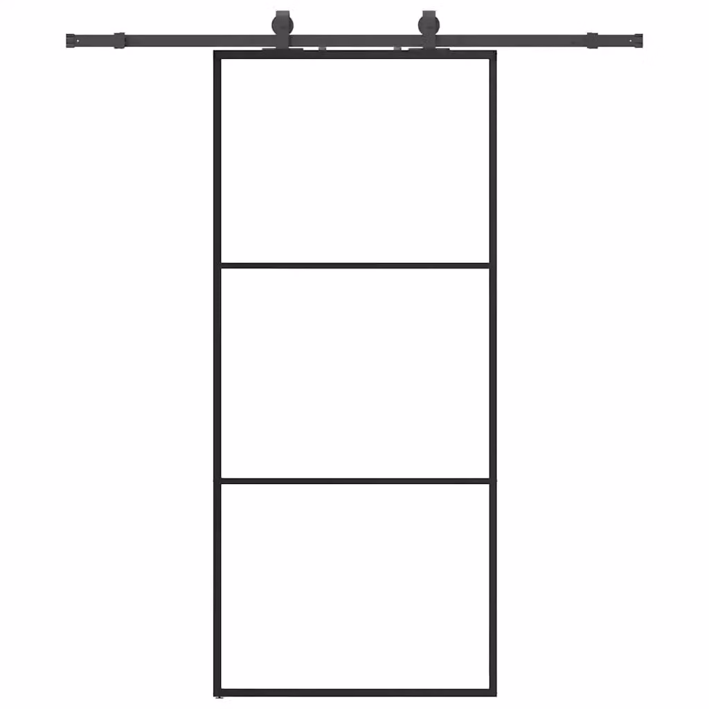 Porta Scorrevole Moderna vidaXL in Vetro Trasparente e Alluminio con Ferramenta Nera L: 90 cm, H: 205 cm – 2