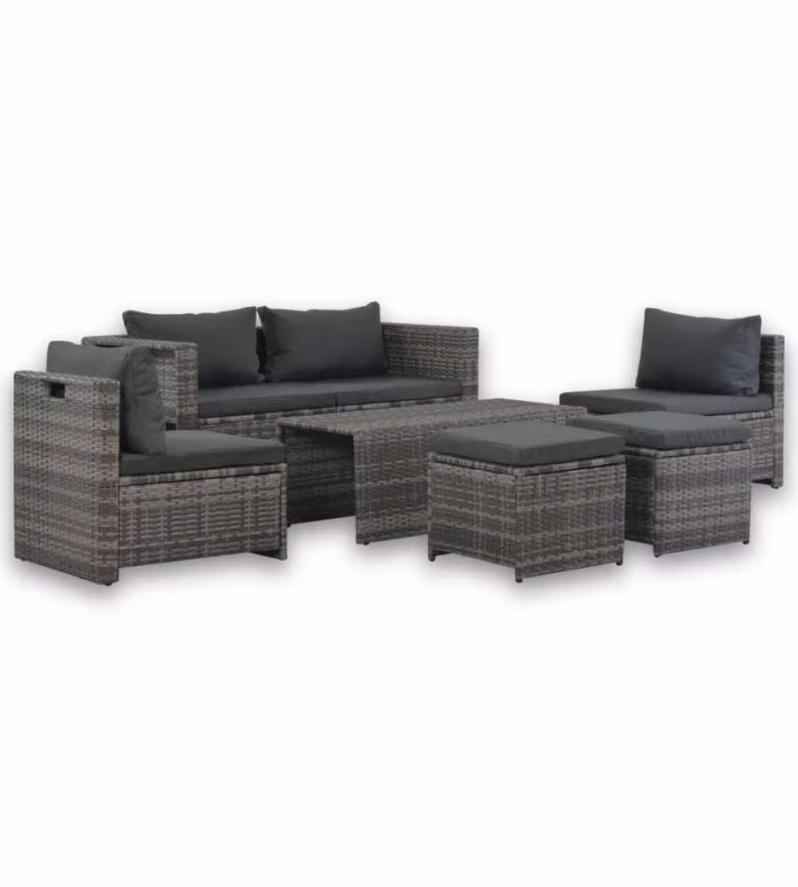 Set Divani da Giardino 6 pz con Cuscini in Polyrattan Grigio 44722