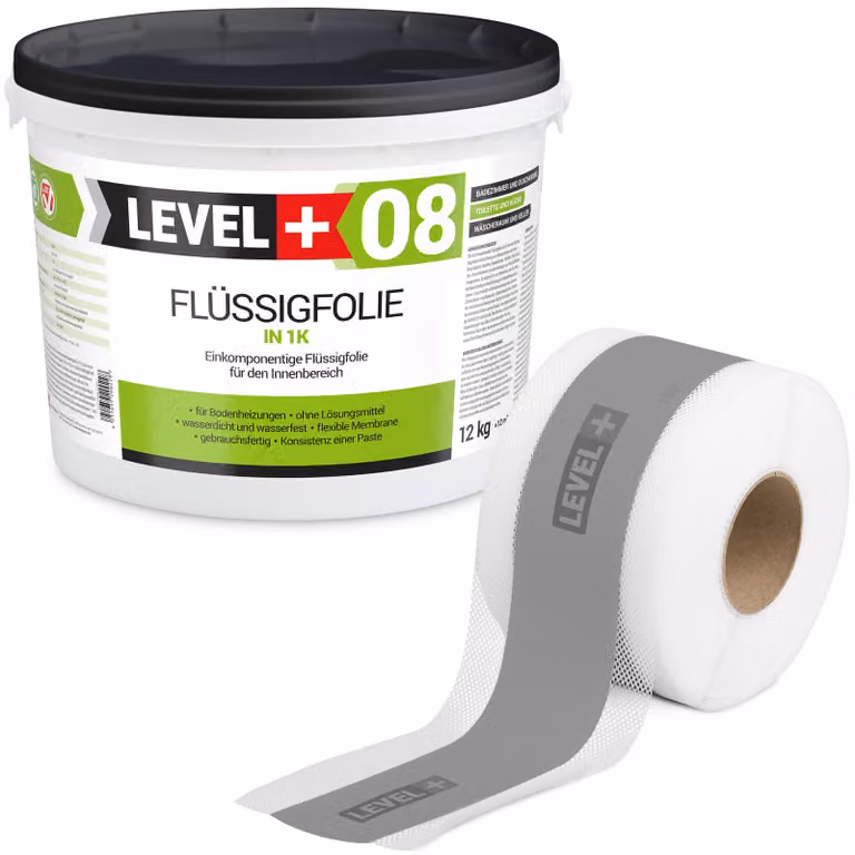 Kit impermeabilizzazione Pellicola liquida 12 kg Nastro sigillante grigio 5 mb - LEVEL+ SET106G1