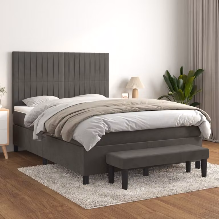 vidaXL Giroletto a Molle con Materasso Ibrido in Velluto Grigio L/P/H: 200 x 140 x 128 cm