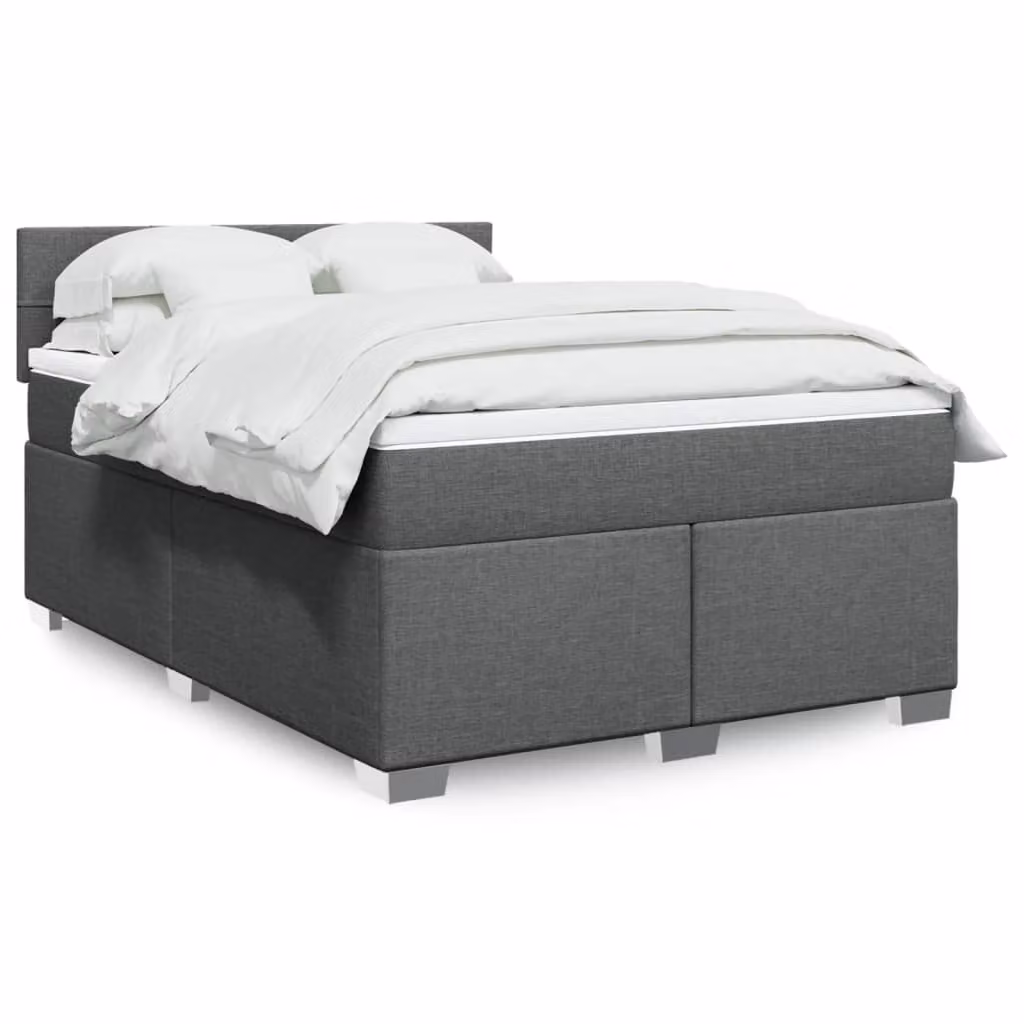 vidaXL Giroletto a Molle con Materasso in Tessuto Grigio e Bianco L/P/H: 140 x 190 x 100,5 cm