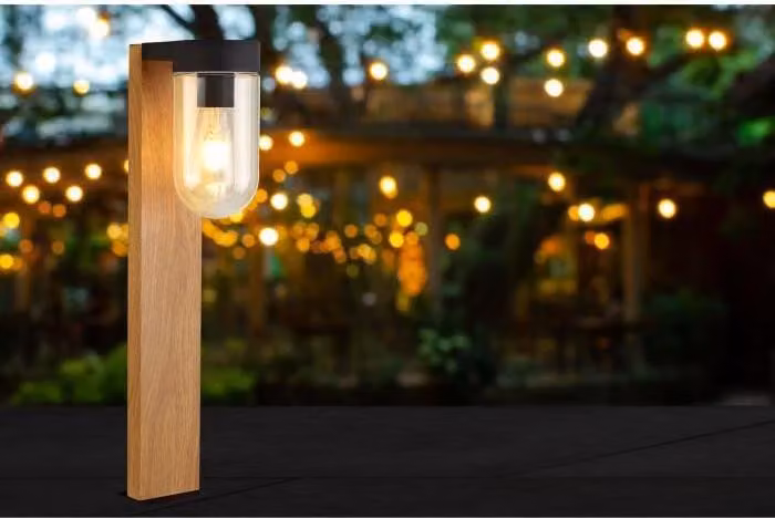 BRILLIANT - Lampione da esterno CABAR - colore legno scuro/nero - metallo/vetro, attacco E27, 1x40W