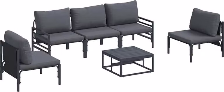 Set Divano da Giardino con cuscino 6 pcs Nero Acciaio