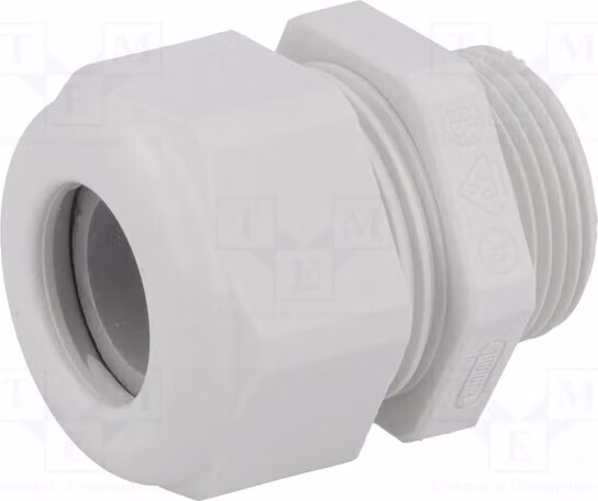 5 connettori per cavi, grado di protezione IP68, filettatura M25, colore grigio chiaro, codice prodotto: 1.209.2500.51. Materiale: [Specificare il materiale]