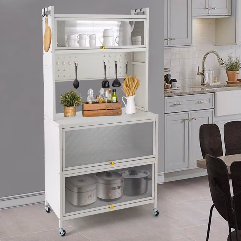 Portariviste da cucina - Mobiletto da cucina - Organizzatore per la cucina - Scaffale portaoggetti - Portariviste da cucina con ruote - 5 ripiani - Acciaio al carbonio - Bianco