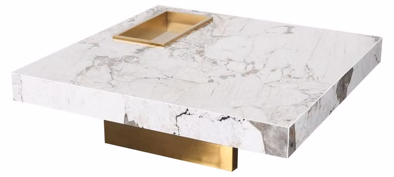 FURNLUX Tavolino da divano, modello Modig, bianco e oro. Dimensioni: 100 x 28 x 100 cm. Colore principale: bianco