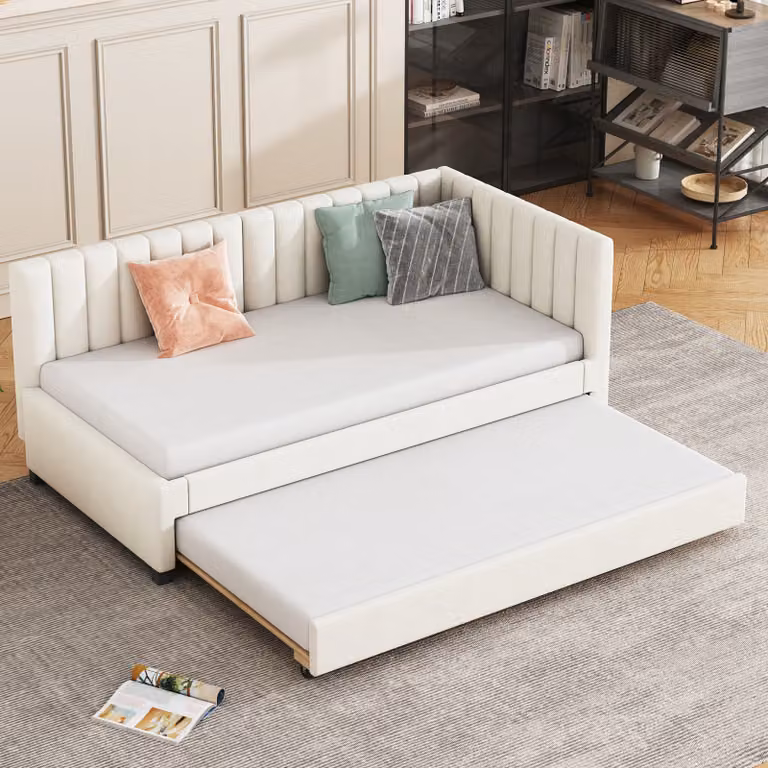 LVHOM daybed 90x200cm, daybed con piano di appoggio allungabile 90x190cm, divano letto beige